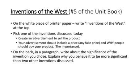 Inventions of the West (#5 of the Unit Book)