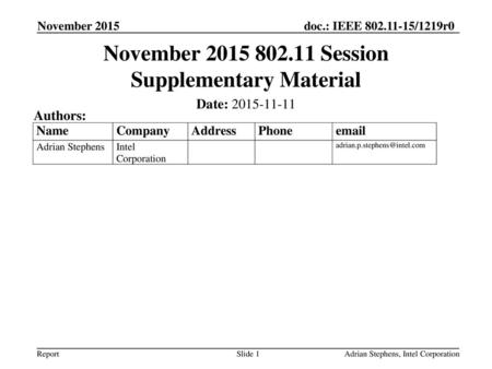 November Session Supplementary Material