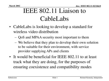 IEEE Liaison to CableLabs