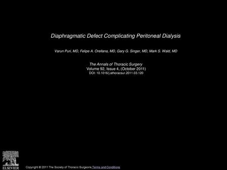 Diaphragmatic Defect Complicating Peritoneal Dialysis