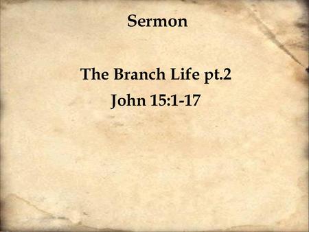 The Branch Life pt.2 John 15:1-17