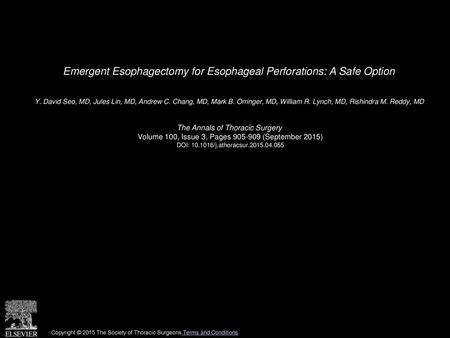 Emergent Esophagectomy for Esophageal Perforations: A Safe Option