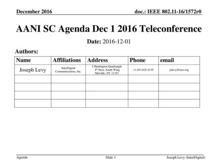 AANI SC Agenda Dec Teleconference