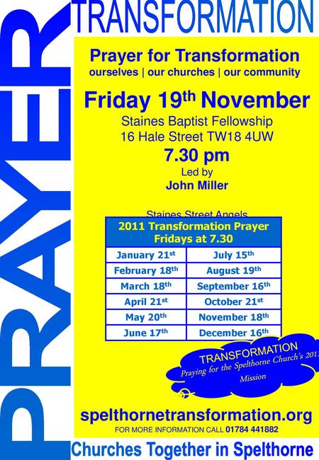 Friday 19th November 7.30 pm Prayer for Transformation