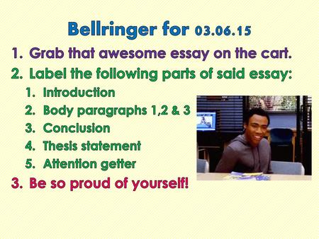 Bellringer for Grab that awesome essay on the cart.