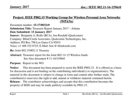 January 2017 doc.: IEEE /1596r0 January 2017