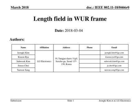 Length field in WUR frame