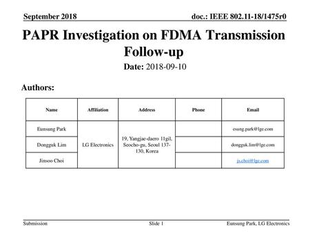 PAPR Investigation on FDMA Transmission Follow-up