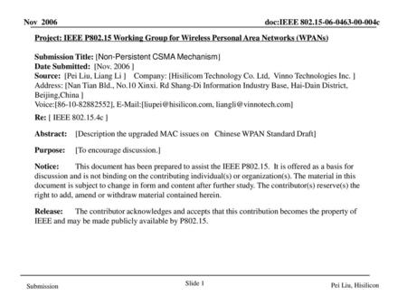 Submission Title: [Non-Persistent CSMA Mechanism]