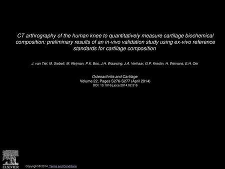 CT arthrography of the human knee to quantitatively measure cartilage biochemical composition: preliminary results of an in-vivo validation study using.