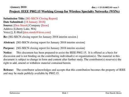 <month year> doc.: IEEE < e> <January 2018>