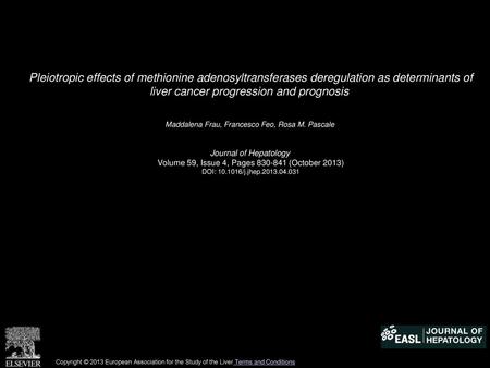 Pleiotropic effects of methionine adenosyltransferases deregulation as determinants of liver cancer progression and prognosis  Maddalena Frau, Francesco.