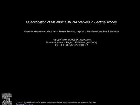 Quantification of Melanoma mRNA Markers in Sentinel Nodes