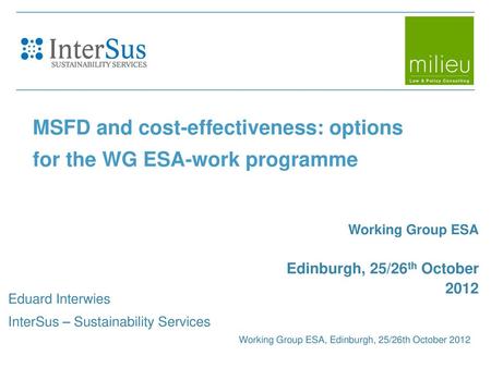 MSFD and cost-effectiveness: options for the WG ESA-work programme