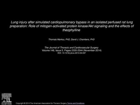 Lung injury after simulated cardiopulmonary bypass in an isolated perfused rat lung preparation: Role of mitogen-activated protein kinase/Akt signaling.