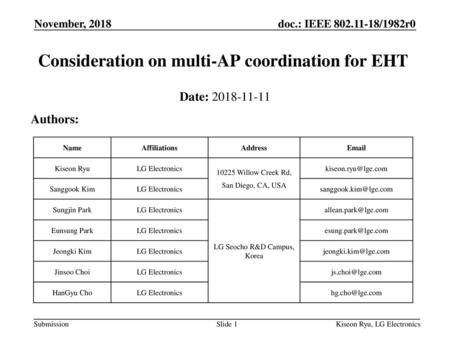 Consideration on multi-AP coordination for EHT