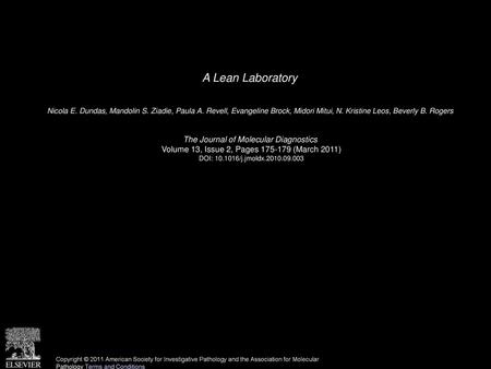 A Lean Laboratory The Journal of Molecular Diagnostics