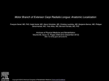 Motor Branch of Extensor Carpi Radialis Longus: Anatomic Localization