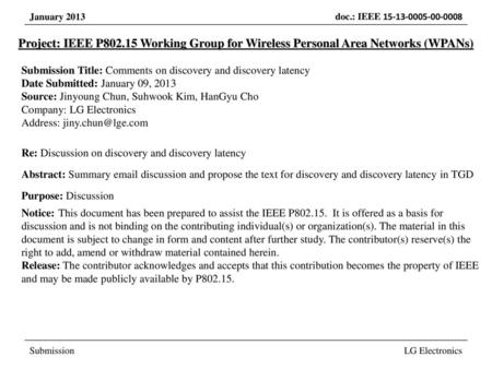 Submission Title: Comments on discovery and discovery latency