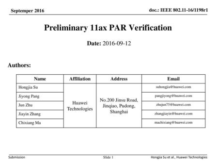 Preliminary 11ax PAR Verification