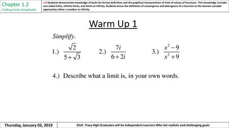 Warm Up 1 Chapter 1.2 Thursday, January 03, 2019