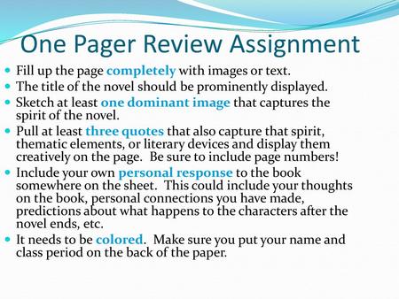 One Pager Review Assignment