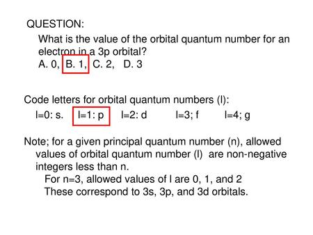 Code letters for orbital quantum numbers (l):