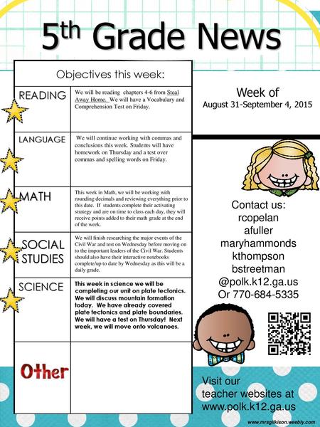 5th Grade News Week of MATH SOCIAL STUDIES READING