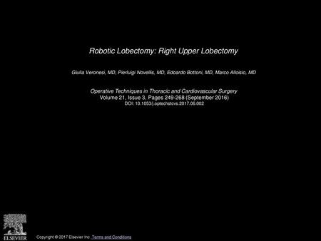 Robotic Lobectomy: Right Upper Lobectomy