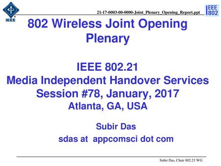 doc.: IEEE /xxxr0 Subir Das sdas at appcomsci dot com