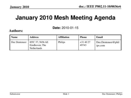 January 2010 Mesh Meeting Agenda