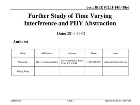 Further Study of Time Varying Interference and PHY Abstraction