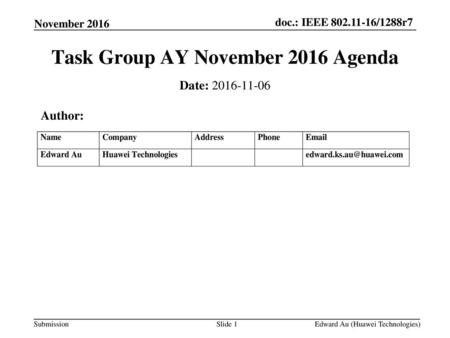 Task Group AY November 2016 Agenda