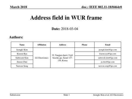 Address field in WUR frame