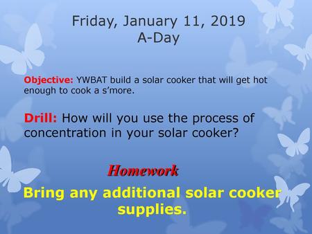 Bring any additional solar cooker supplies.