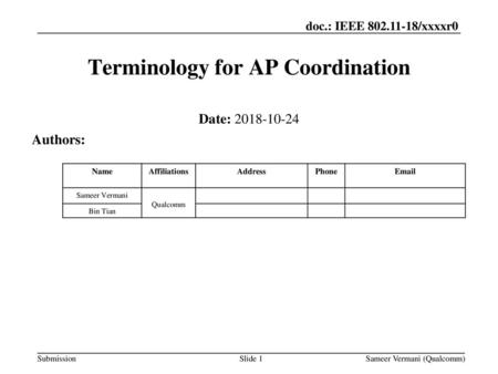 Terminology for AP Coordination