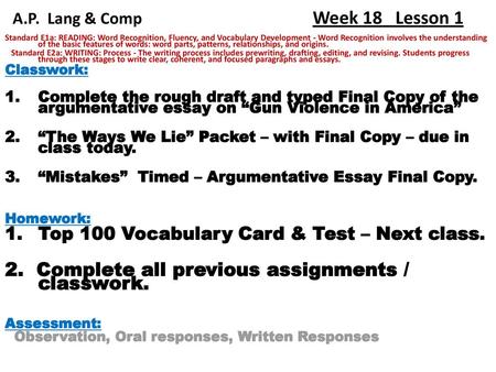 A.P. Lang & Comp Week 18 Lesson 1