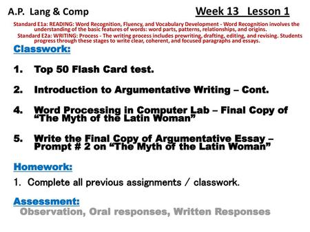 A.P. Lang & Comp Week 13 Lesson 1