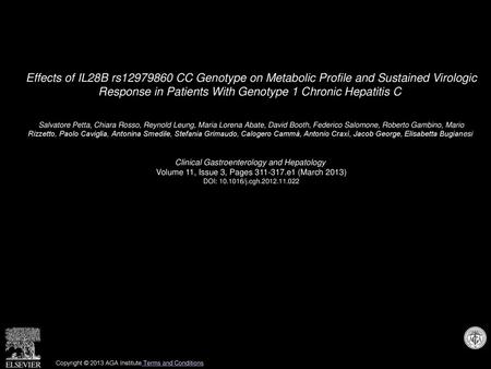 Effects of IL28B rs12979860 CC Genotype on Metabolic Profile and Sustained Virologic Response in Patients With Genotype 1 Chronic Hepatitis C  Salvatore.