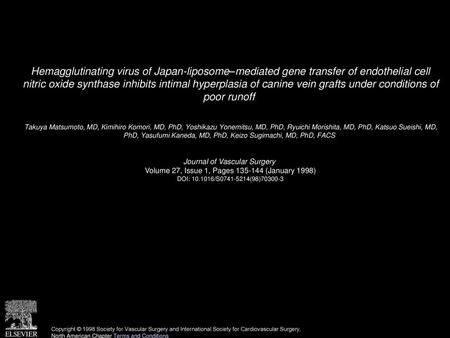 Hemagglutinating virus of Japan-liposome–mediated gene transfer of endothelial cell nitric oxide synthase inhibits intimal hyperplasia of canine vein.