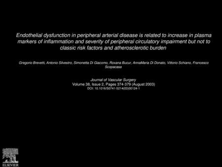 Endothelial dysfunction in peripheral arterial disease is related to increase in plasma markers of inflammation and severity of peripheral circulatory.