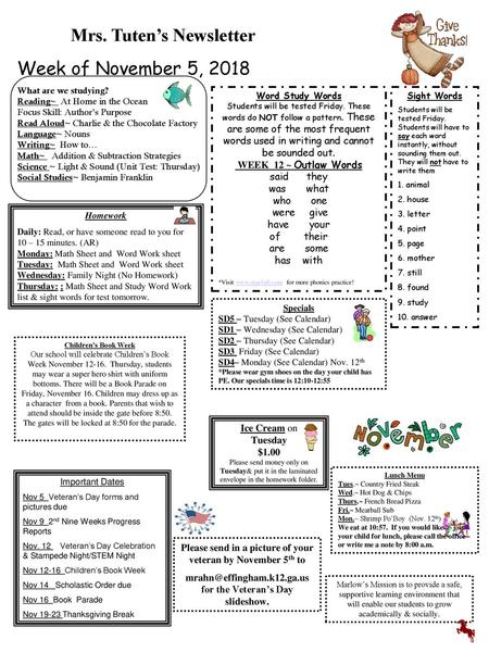 Mrs. Tuten’s Newsletter