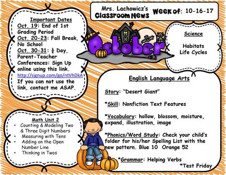 Mrs. Lachowicz’s English Language Arts Important Dates