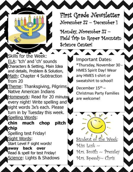 First Grade Newsletter