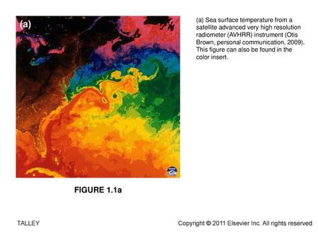 (a) Sea surface temperature from a satellite advanced very high resolution radiometer (AVHRR) instrument (Otis Brown, personal communication, 2009). This.