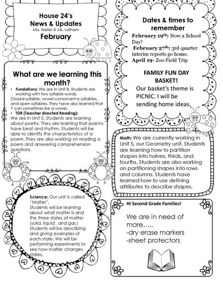 Dates & times to remember What are we learning this month?