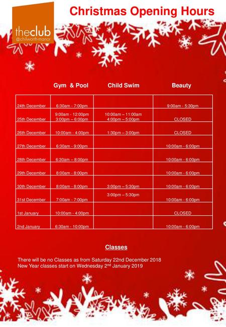 Christmas Opening Hours