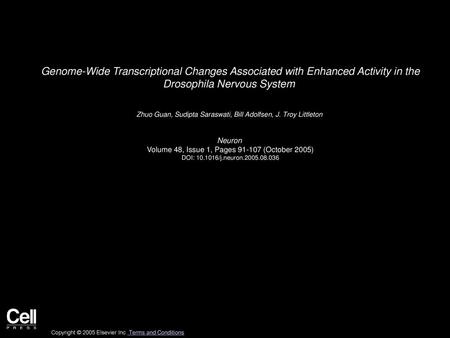 Genome-Wide Transcriptional Changes Associated with Enhanced Activity in the Drosophila Nervous System  Zhuo Guan, Sudipta Saraswati, Bill Adolfsen, J.