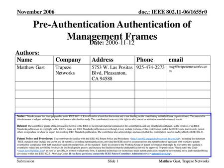 Pre-Authentication Authentication of Management Frames