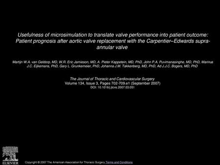 Usefulness of microsimulation to translate valve performance into patient outcome: Patient prognosis after aortic valve replacement with the Carpentier–Edwards.